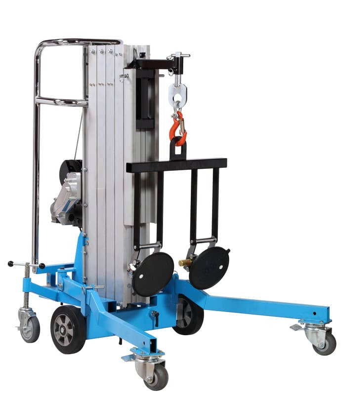 BD400 Electric Lifter, Electric material lift: 551 lb @ 9 ft 10 in, 13.5 ft reach, 110V with manual crank backup
